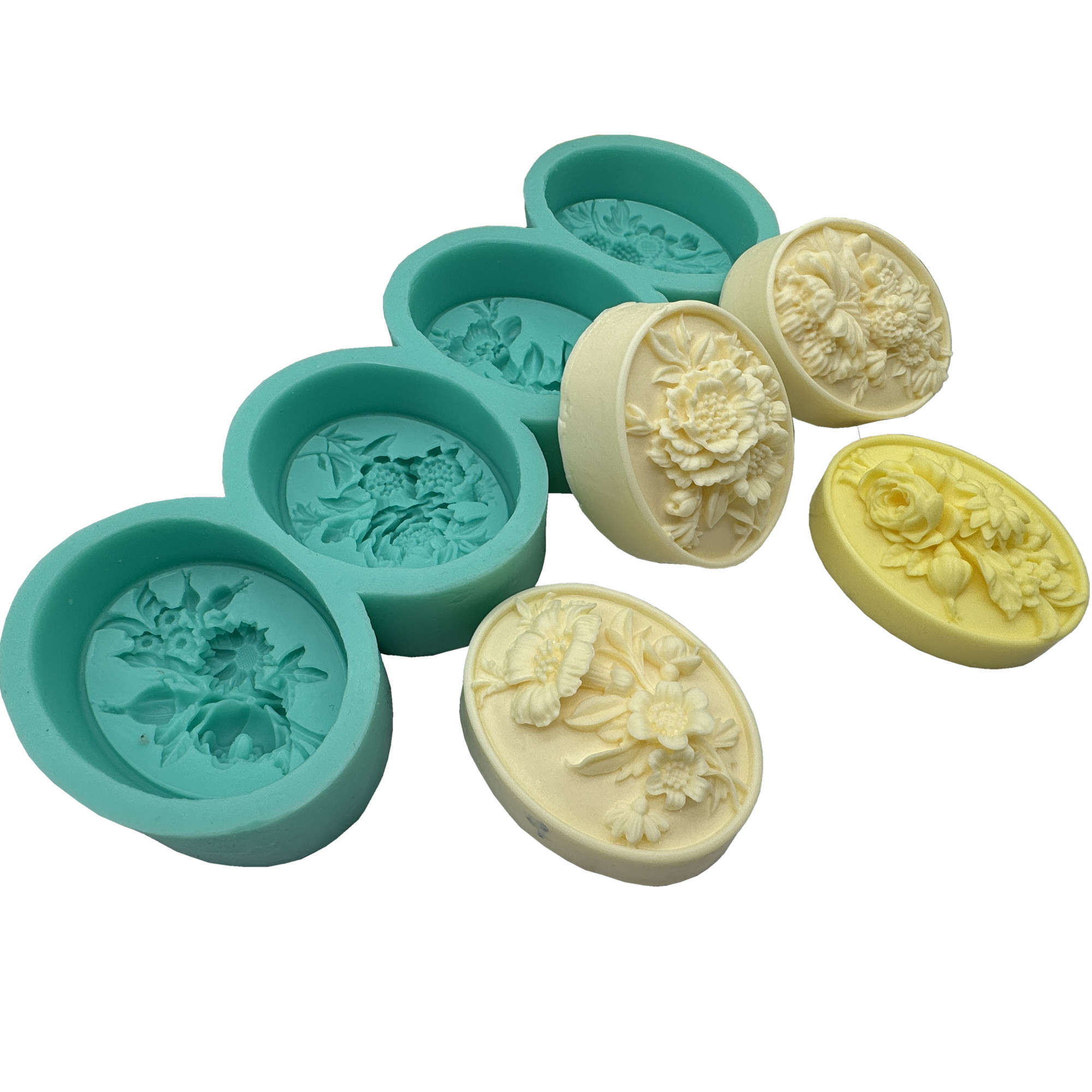 Perfume Fragrance Oils For Candles - 4Cavity Oval Flower 3D Soap Mold